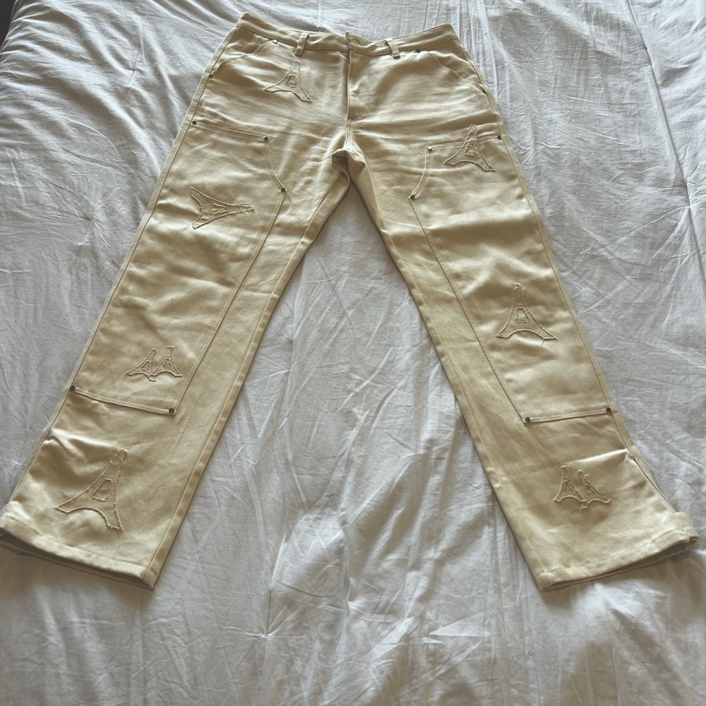 Maniere De Voir men’s light, beige carpenter pants size M inseam 30 taper pant